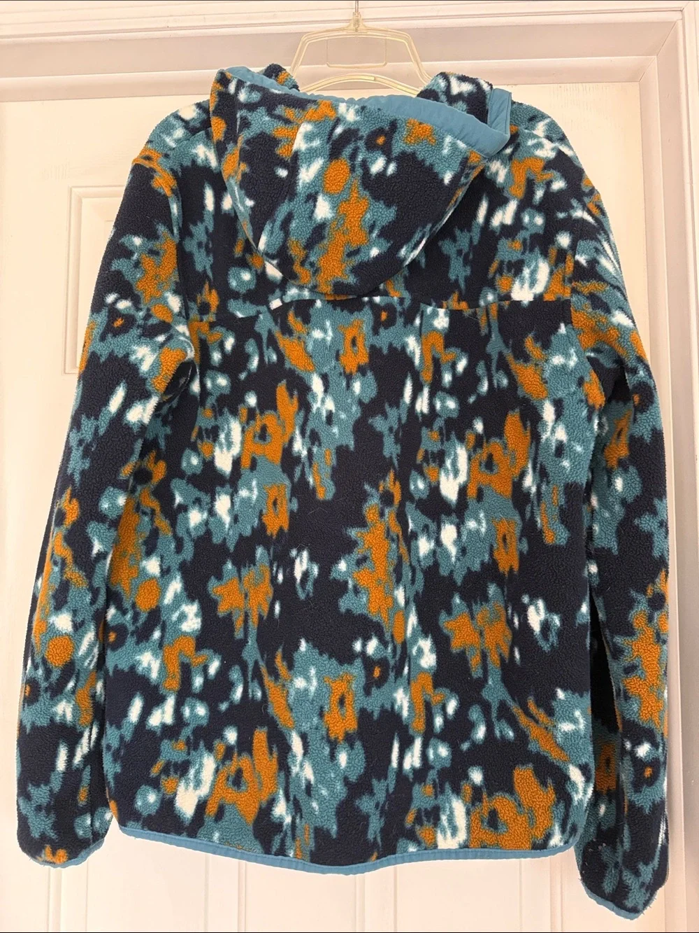 The North Face Teal, Rust & White Patterned Fleece Pullover